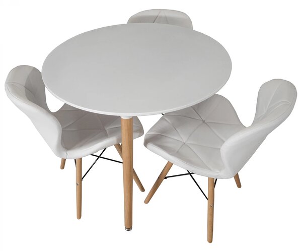 Set masa Salzburg alba cu 3 scaune Oslo, alb, DENVER, blat MDF alb, forma rotunda, 80x74 cm