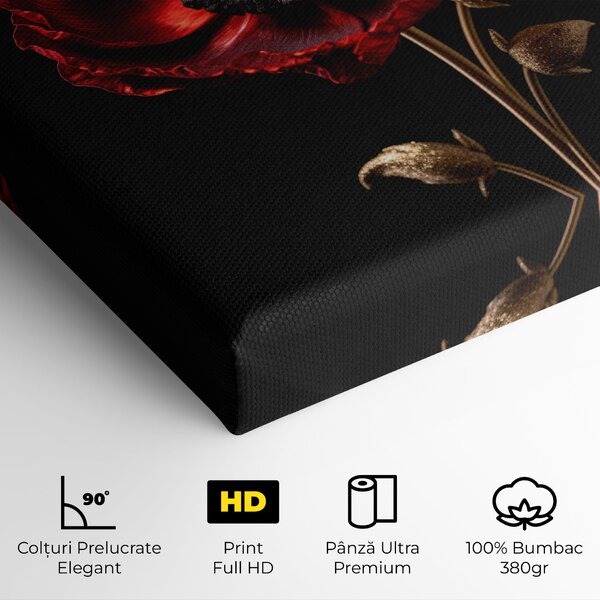 Tablou Canvas, 40x80cm, Dormitor si Living, Flori, Maci, Dark Red Poppy