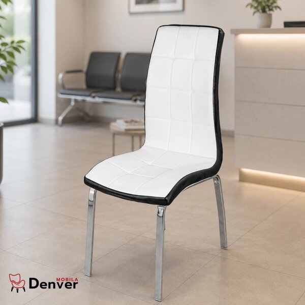 Scaun Rimini, DENVER, piele ecologica alb cu negru, picioare metalice, 43x56x102 cm