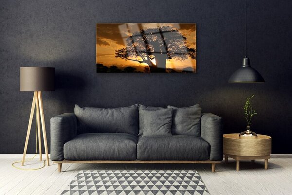Tablou pe sticla Copac Natura Brown Galben