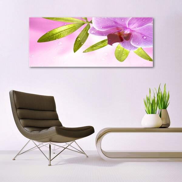 Tablou pe sticla Frunze florale flori roz verde