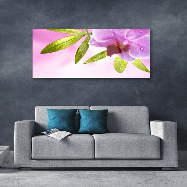 Tablou pe sticla Frunze florale flori roz verde