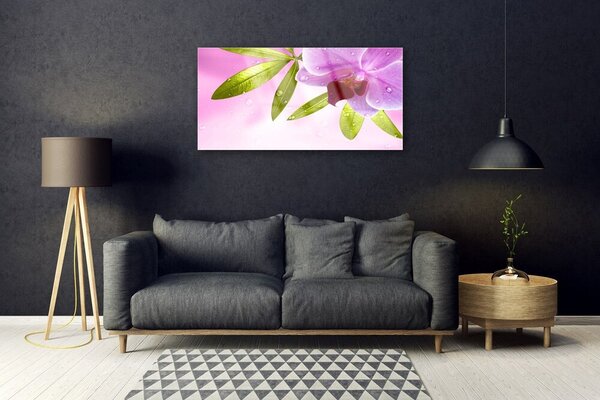 Tablou pe sticla Frunze florale flori roz verde