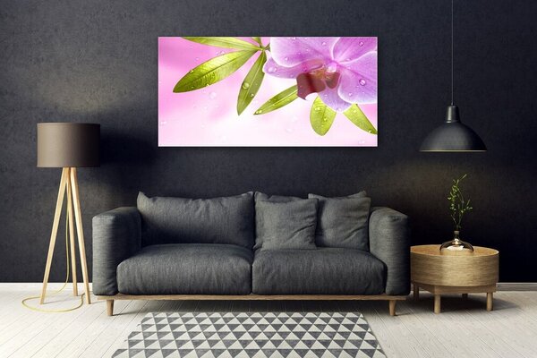Tablou pe sticla Frunze florale flori roz verde