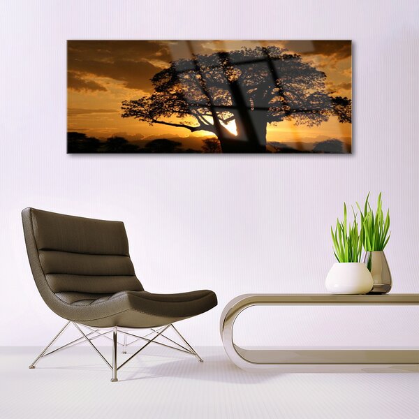 Tablou pe sticla Copac Natura Brown Galben