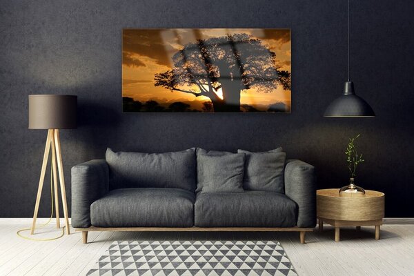 Tablou pe sticla Copac Natura Brown Galben