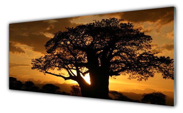 Tablou pe sticla Copac Natura Brown Galben