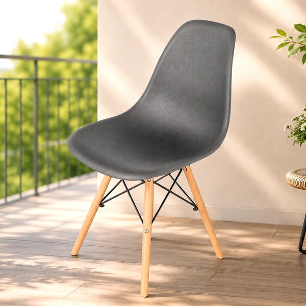 Scaun Malmo, DENVER, sezut tip scoica gri, picioare lemn, 46x54x80 cm