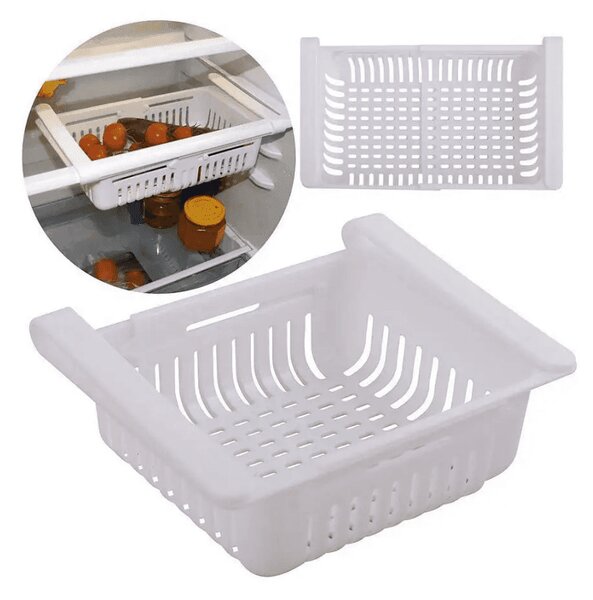 Organizator pentru frigider sau raft Extensibil Koken, organizare eficientă, Cos de depozitare din plastic, depozitare convenabilă, aspect modern, 28x15.5x6 cm, Alb - Set 4 Organizatoare Frigider