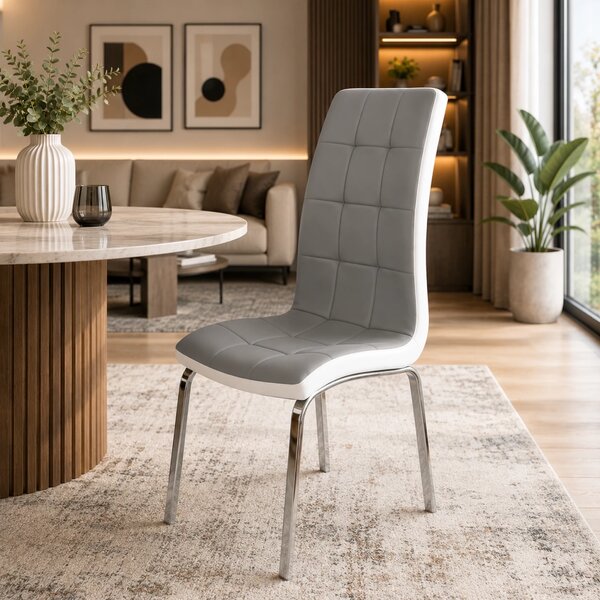 Scaun Rimini, DENVER, piele ecologica gri cu alb, picioare metalice, 43x56x102 cm