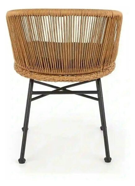 Scaun K400, gri/bej/negru, stofa/rattan sintetic/otel, 55x47x74 cm
