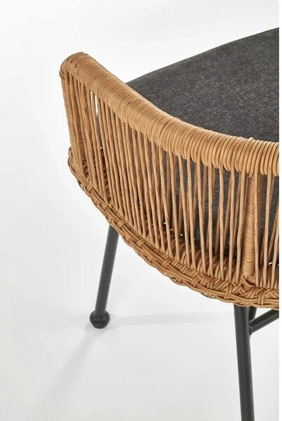 Scaun K400, gri/bej/negru, stofa/rattan sintetic/otel, 55x47x74 cm
