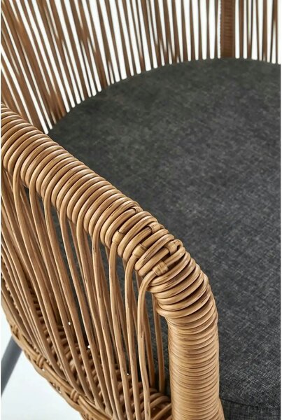 Scaun K400, gri/bej/negru, stofa/rattan sintetic/otel, 55x47x74 cm