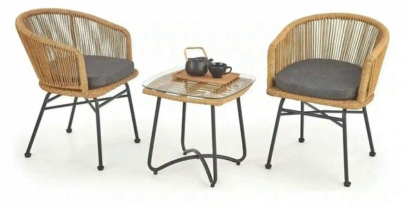 Scaun K400, gri/bej/negru, stofa/rattan sintetic/otel, 55x47x74 cm