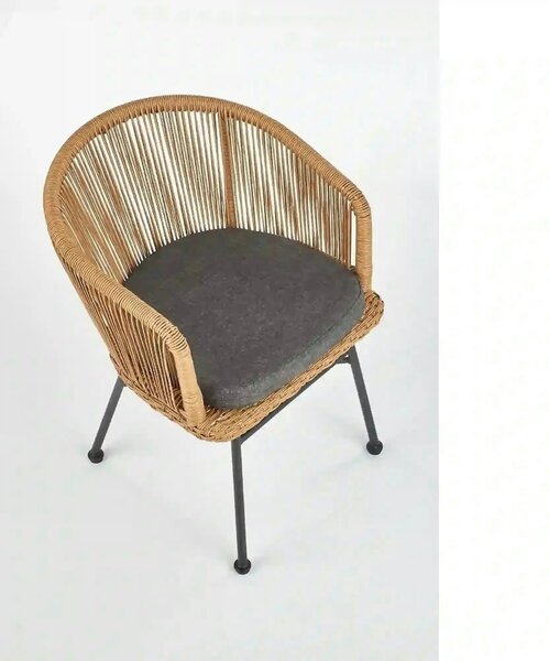 Scaun K400, gri/bej/negru, stofa/rattan sintetic/otel, 55x47x74 cm