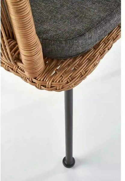 Scaun K400, gri/bej/negru, stofa/rattan sintetic/otel, 55x47x74 cm