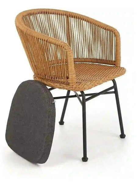 Scaun K400, gri/bej/negru, stofa/rattan sintetic/otel, 55x47x74 cm