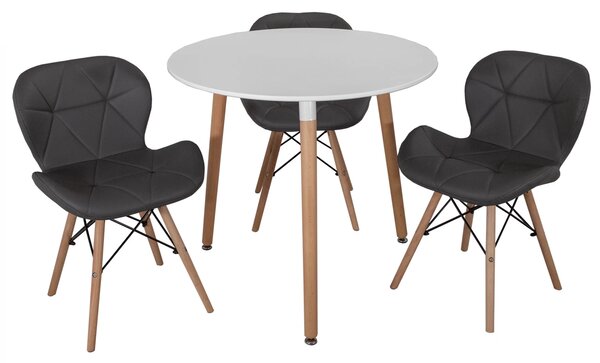Set masa Salzburg alba cu 3 scaune Oslo gri, DENVER, blat MDF alb, forma rotunda, 80x74 cm