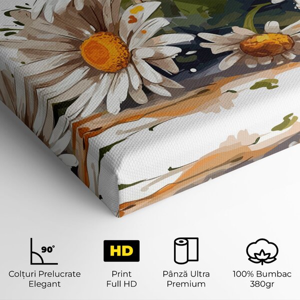 Tablou Canvas, 40x80cm, Dormitor si Living, Flori, Margarete, White Beautiful Daisy