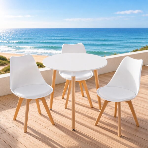 Set masa Salzburg alba cu 3 scaune Stockholm alb, DENVER, blat MDF alb, forma rotunda, 80x74 cm