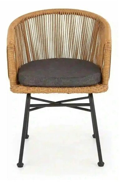 Scaun K400, gri/bej/negru, stofa/rattan sintetic/otel, 55x47x74 cm