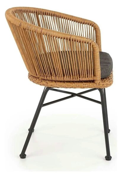 Scaun K400, gri/bej/negru, stofa/rattan sintetic/otel, 55x47x74 cm