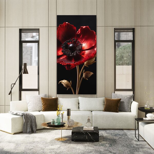 Tablou Canvas, 40x80cm, Dormitor si Living, Flori, Maci, Dark Red Poppy