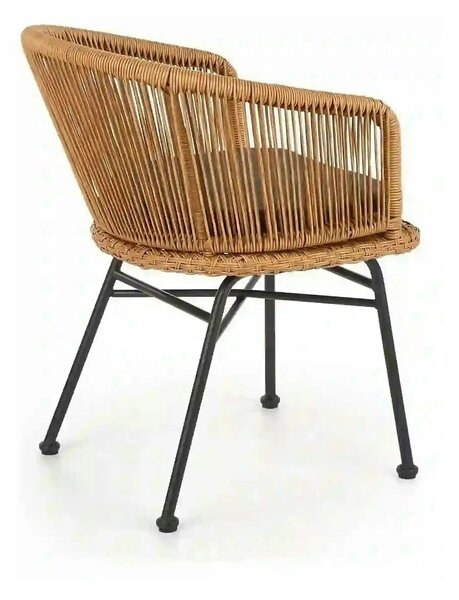 Scaun K400, gri/bej/negru, stofa/rattan sintetic/otel, 55x47x74 cm