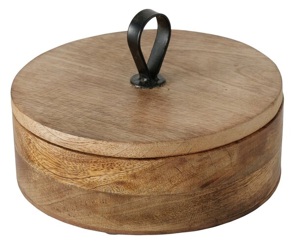 Cutie rotunda Kabir, lemn de mango, 19 cm