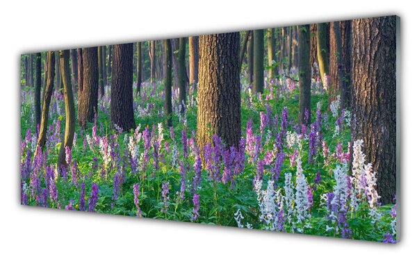 Tablou pe sticla Pădure Flori Natura Verde Violet Maro