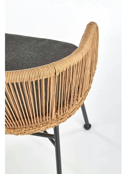 Scaun K400, gri/bej/negru, stofa/rattan sintetic/otel, 55x47x74 cm