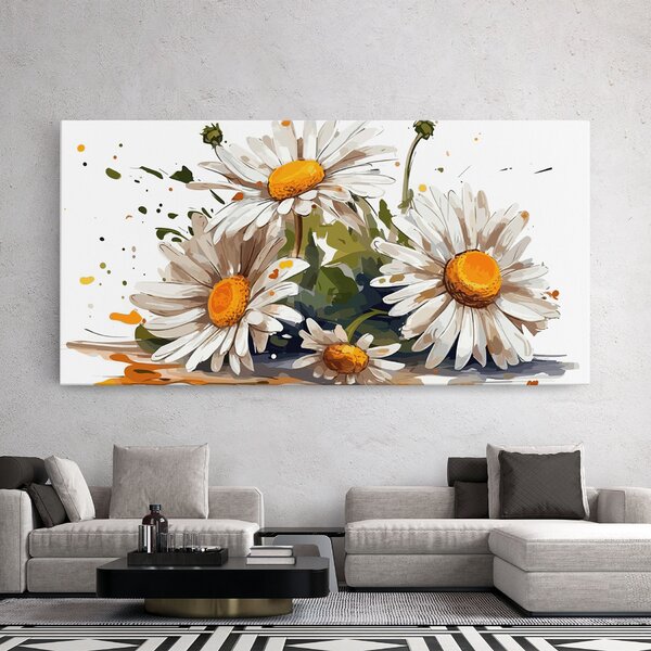 Tablou Canvas, 40x80cm, Dormitor si Living, Flori, Margarete, White Beautiful Daisy