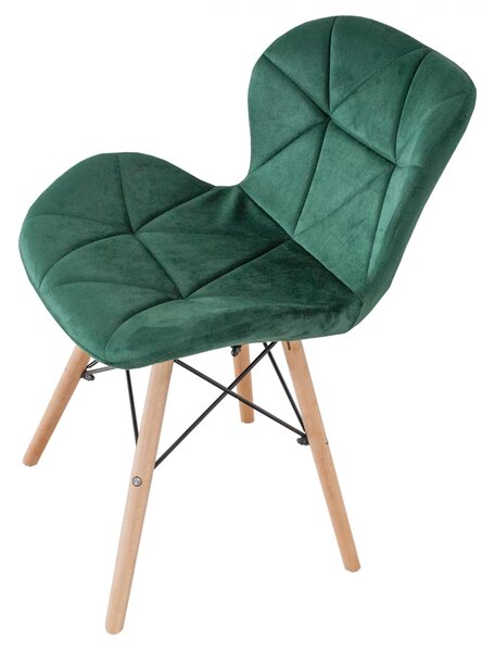 Scaun Oslo, DENVER, catifea verde, picioare lemn, 48x39x74 cm