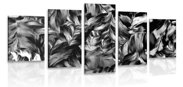 Tablou 5-piese retro mutări de flori în design alb-negru