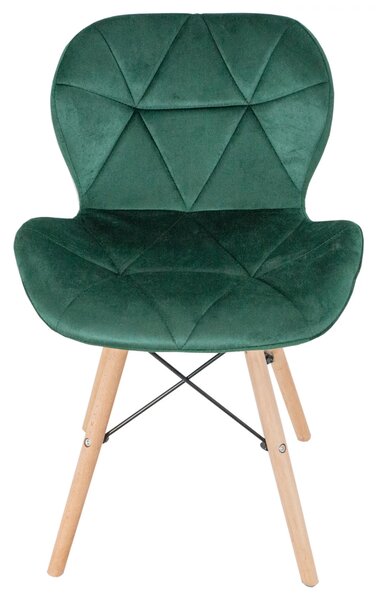 Scaun Oslo, DENVER, catifea verde, picioare lemn, 48x39x74 cm