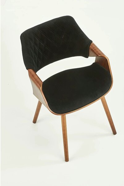 Scaun modern dining K396, negru/nuc, stofa catifelata/placaj, 56x55x77