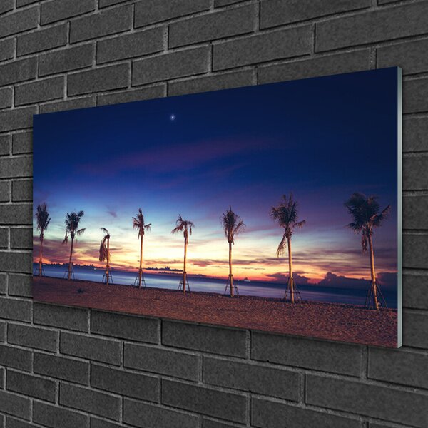 Tablou pe sticla Palm Trees Sea Beach Peisaj Maro Albastru