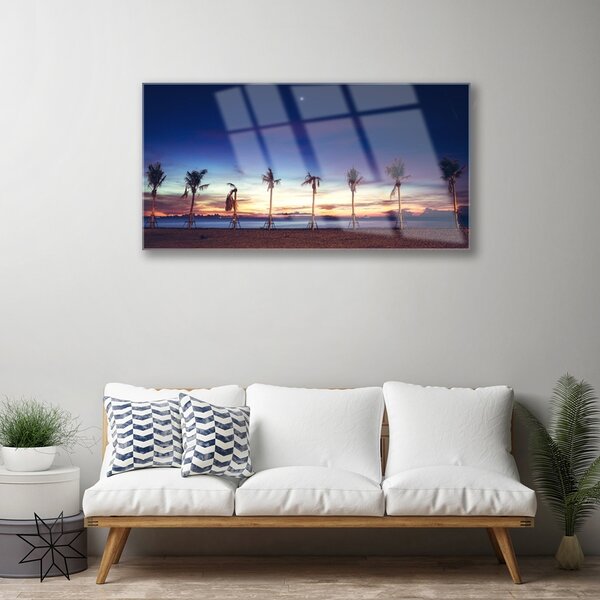 Tablou pe sticla Palm Trees Sea Beach Peisaj Maro Albastru