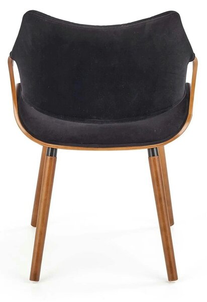 Scaun modern dining K396, negru/nuc, stofa catifelata/placaj, 56x55x77