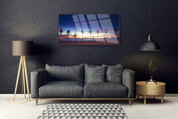 Tablou pe sticla Palm Trees Sea Beach Peisaj Maro Albastru