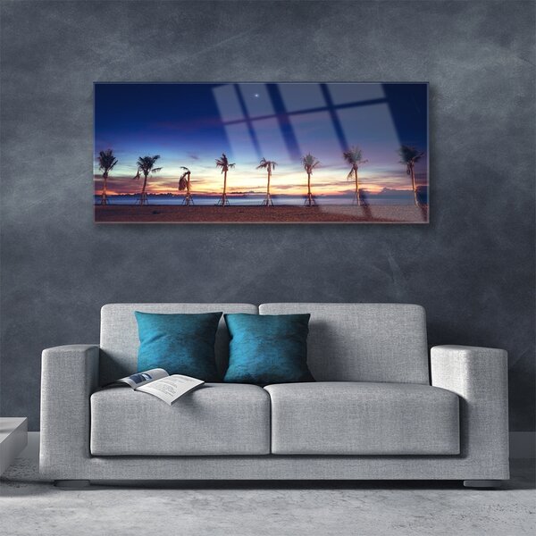 Tablou pe sticla Palm Trees Sea Beach Peisaj Maro Albastru