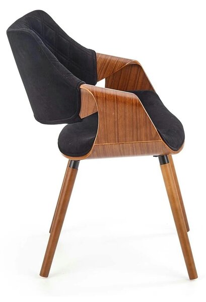 Scaun modern dining K396, negru/nuc, stofa catifelata/placaj, 56x55x77
