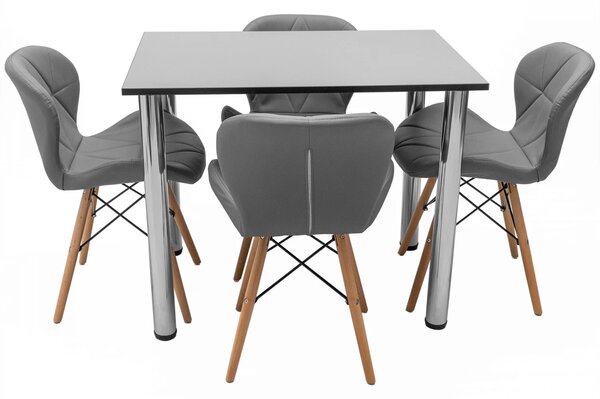 Set masa cu 4 scaune Oslo gri, DENVER, blat pal gri, cant abs negru, forma dreptunghiulara, 90x64x73 cm