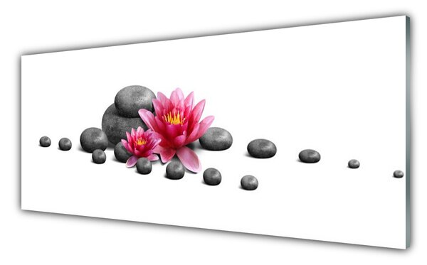 Panou sticla bucatarie Floare pietre Art Rosu Gri Alb