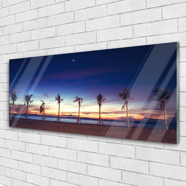 Tablou pe sticla Palm Trees Sea Beach Peisaj Maro Albastru