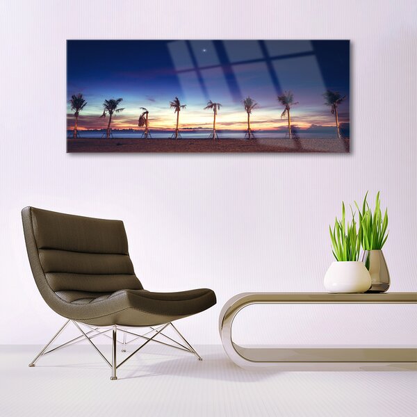 Tablou pe sticla Palm Trees Sea Beach Peisaj Maro Albastru