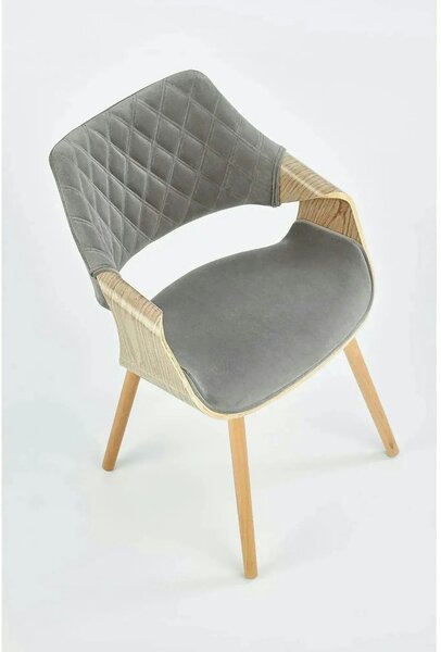 Scaun modern dining K396, stejar/gri, stofa catifelata/placaj, 56x55x7
