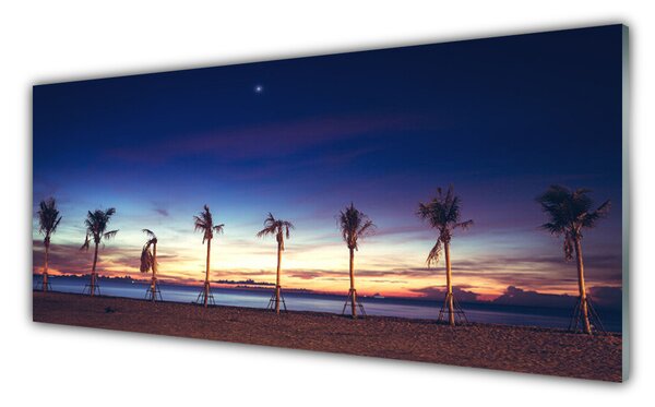 Tablou pe sticla Palm Trees Sea Beach Peisaj Maro Albastru