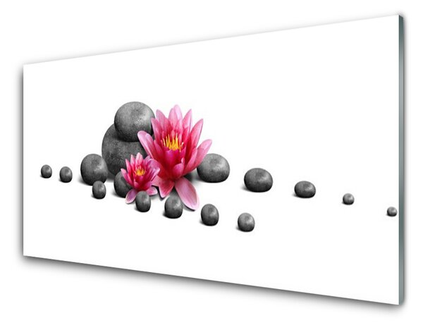 Panou sticla bucatarie Floare pietre Art Rosu Gri Alb