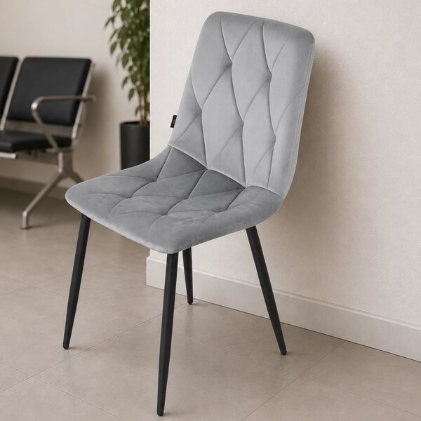 Scaun Kobe, DENVER, catifea gri, picioare metalice negre, 43x55x84 cm